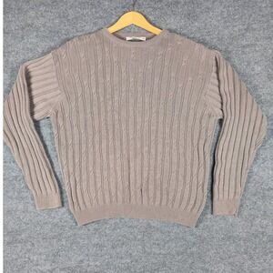 Geoffrey Beene Mens Cable Knit Sweater Crew Neck Long Sleeve Taupe Size L